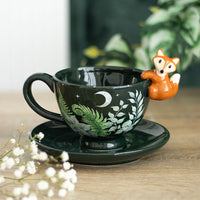 Taza y platillo de cerámica «Green Forest» con zorro