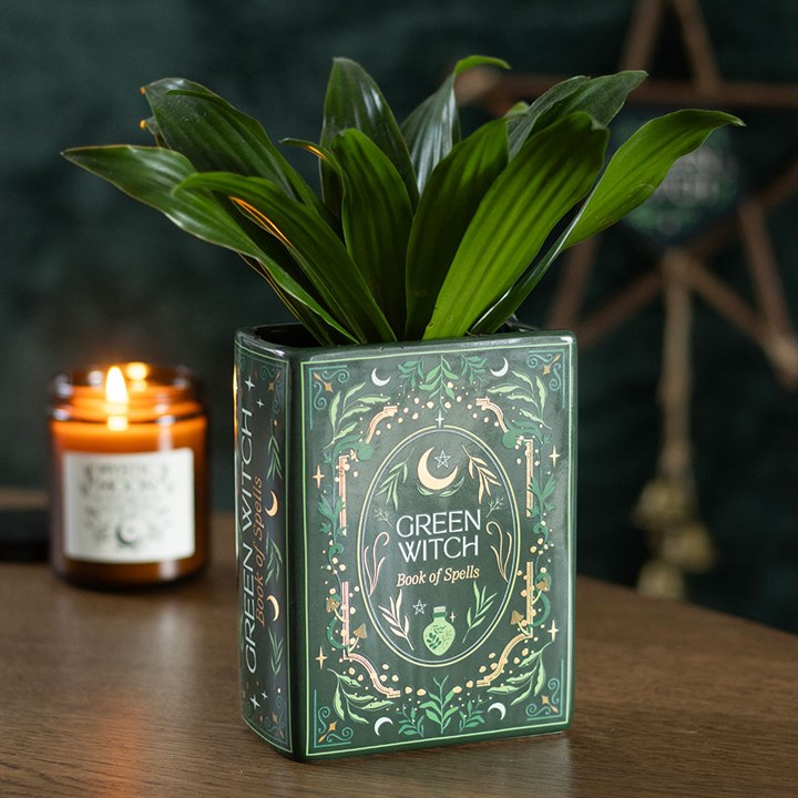 Jarrón de Cerámica Grimorio Vintage “Green Witch”