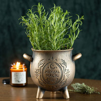 Maceta «Herbal Magic» con efecto bronce, modelo «Caldero de terracota»