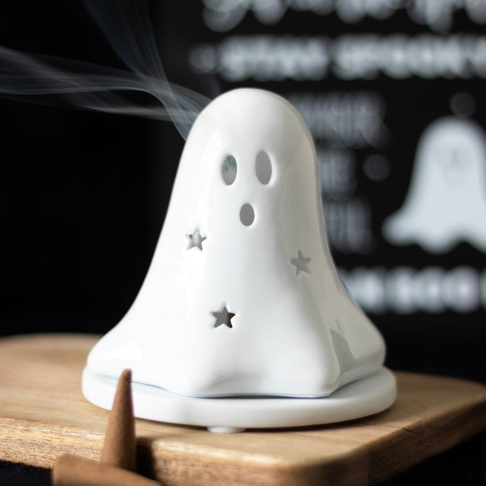 Portaconos de incienso y portavelas «Hey Boo Ghost» de cerámica