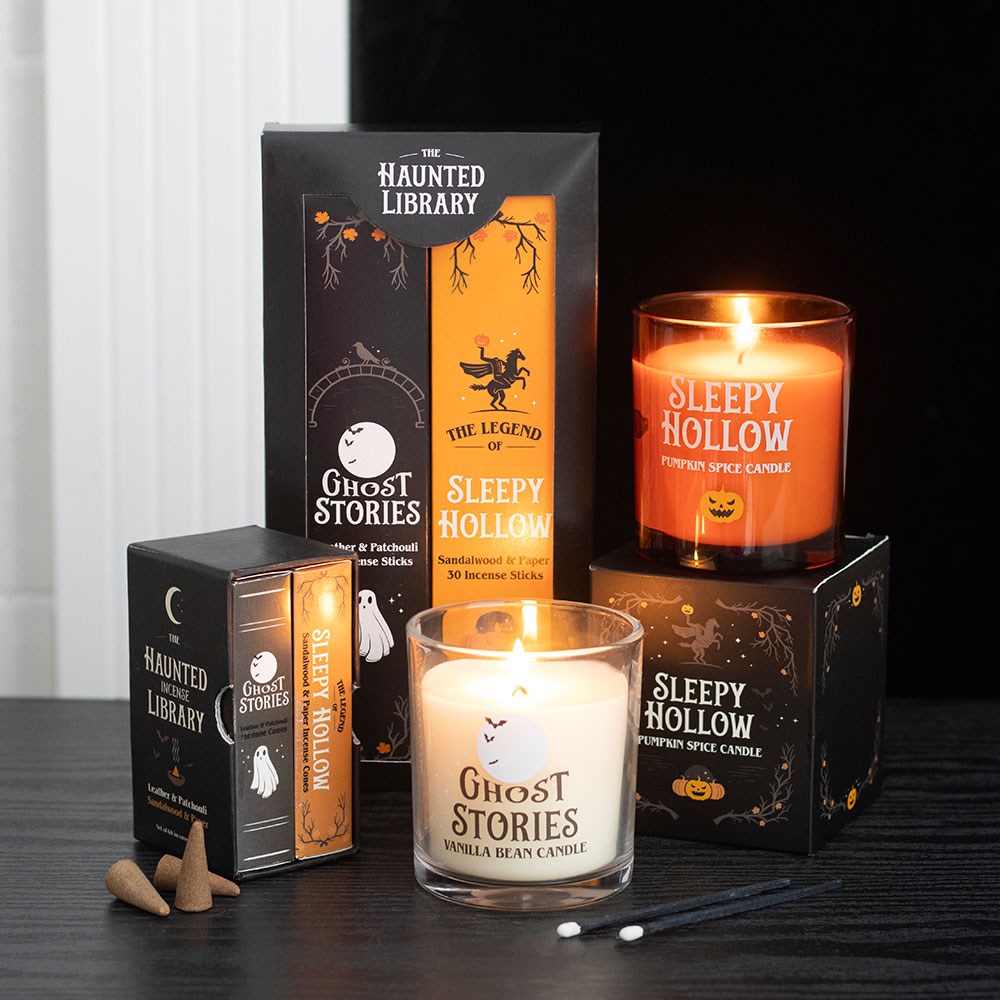 Lote de 2 paquetes de conos de incienso «Haunted Library» con aroma a cuero y pachulí y a sándalo y papel – imagen 4