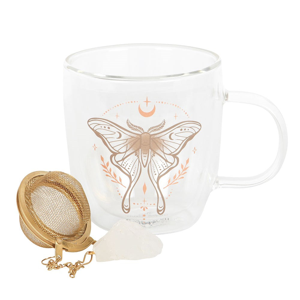 Taza de cristal de doble pared Luna Moth con infusor de té de cristal – imagen 3