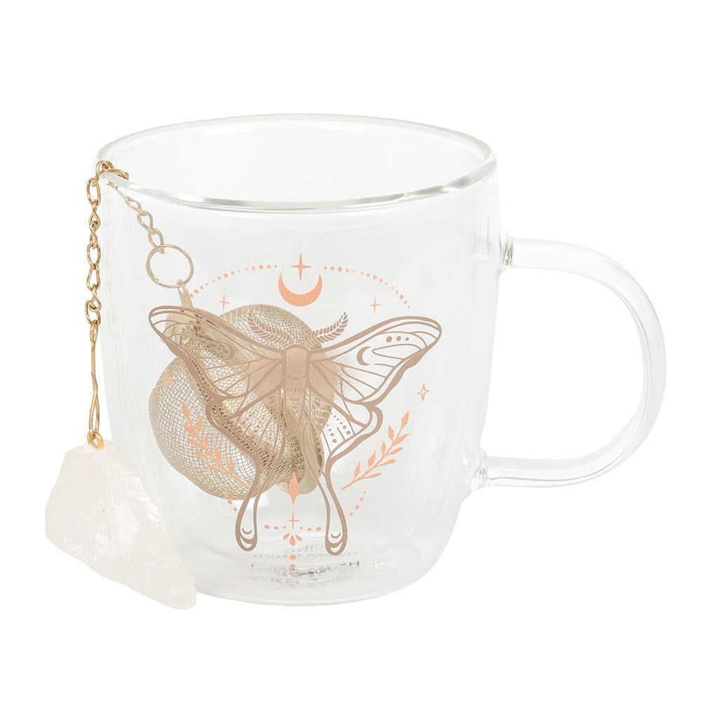 Taza de cristal de doble pared Luna Moth con infusor de té de cristal – imagen 4