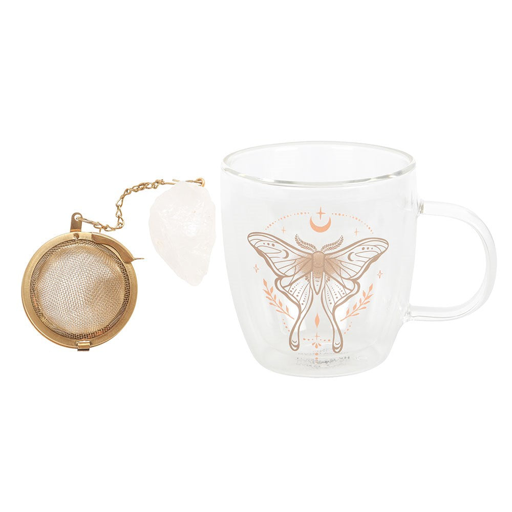 Taza de cristal de doble pared Luna Moth con infusor de té de cristal – imagen 5