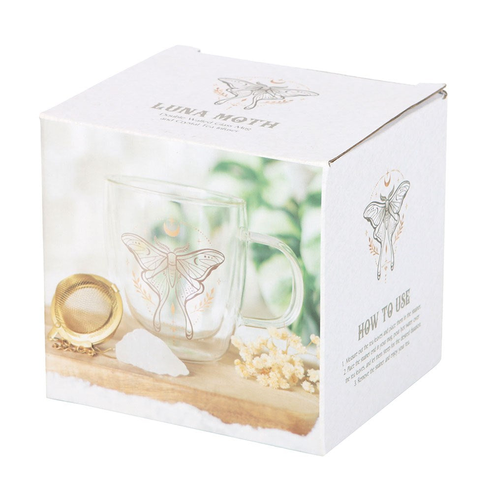 Taza de cristal de doble pared Luna Moth con infusor de té de cristal – imagen 6