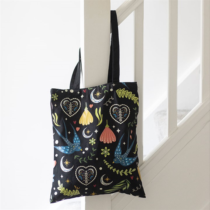 Tote Bag Midnight Bloom – Bolso de Tela con Estampado Floral Negro