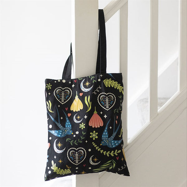 Tote Bag Midnight Bloom – Bolso de Tela con Estampado Floral Negro