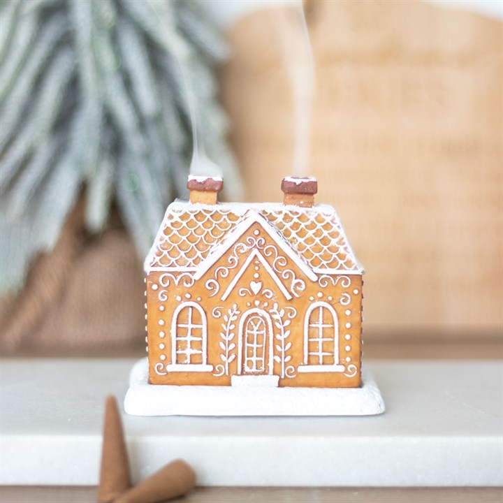 Quemador de incienso casita de jengibre con nieve