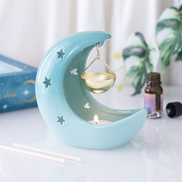 Quemador de aceite luna creciente azul pastel