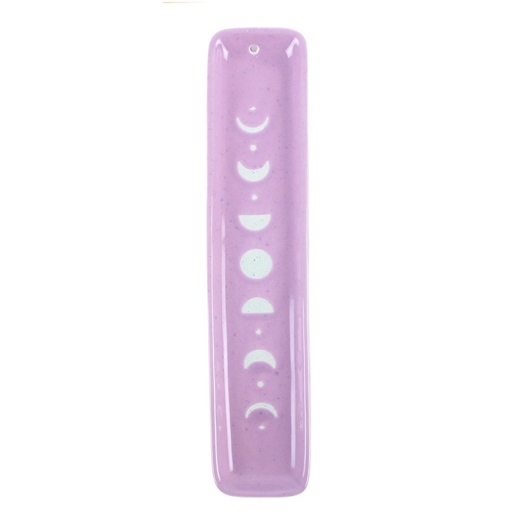 Recogedor de cenizas de incienso de cerámica con diseño de fases lunares en tonos morados pastel – imagen 2