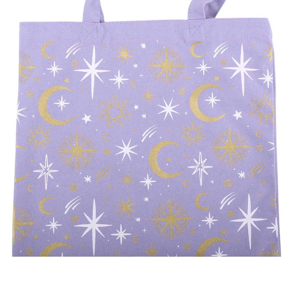 Bolso tote con estampado celestial y cielos en tonos morados pastel – imagen 4