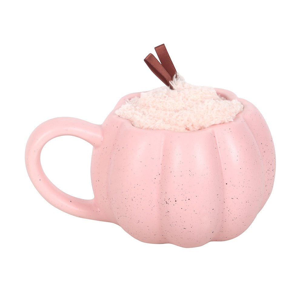 Set de taza de cerámica con calabaza rosa y calcetines de poliéster – imagen 2