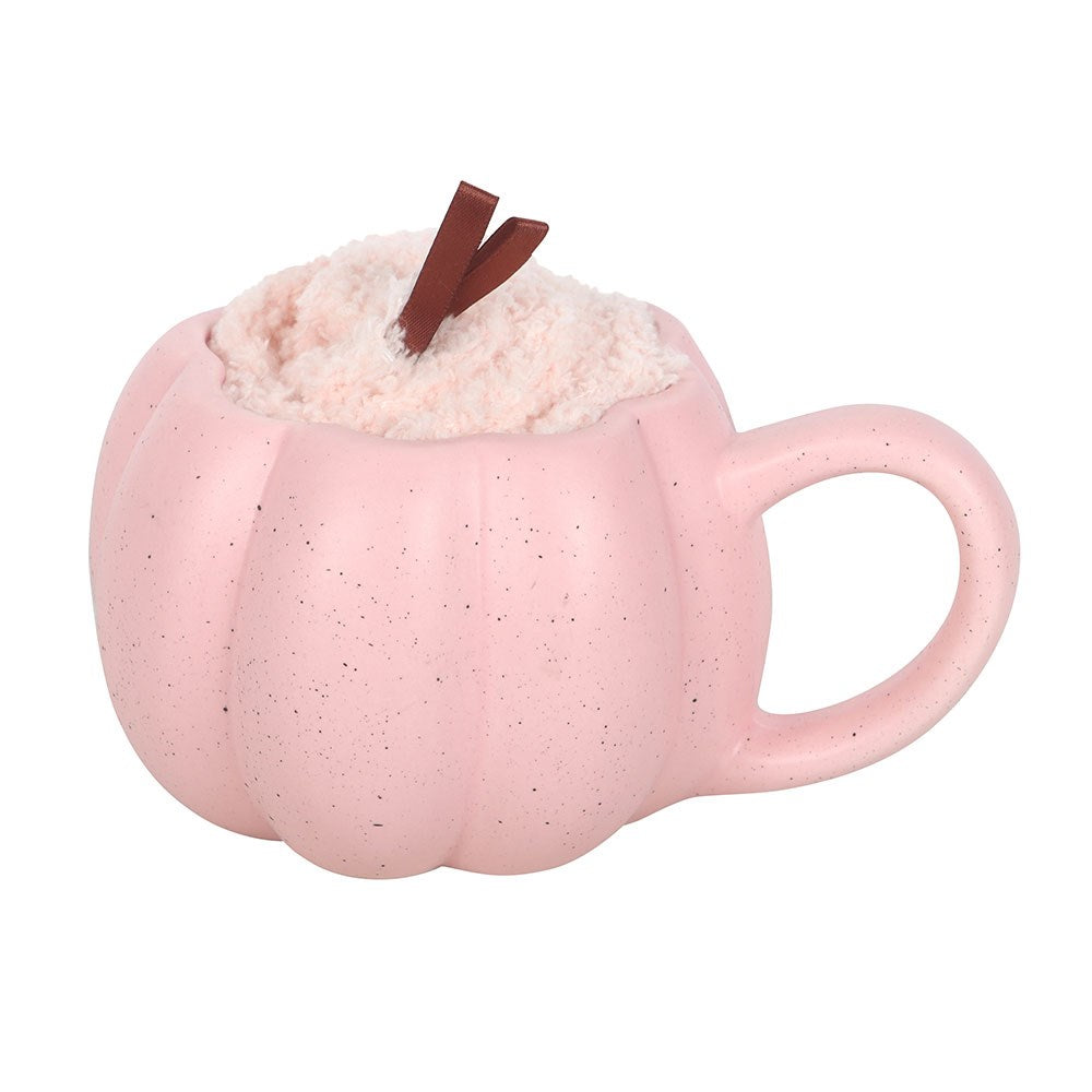 Set de taza de cerámica con calabaza rosa y calcetines de poliéster – imagen 3