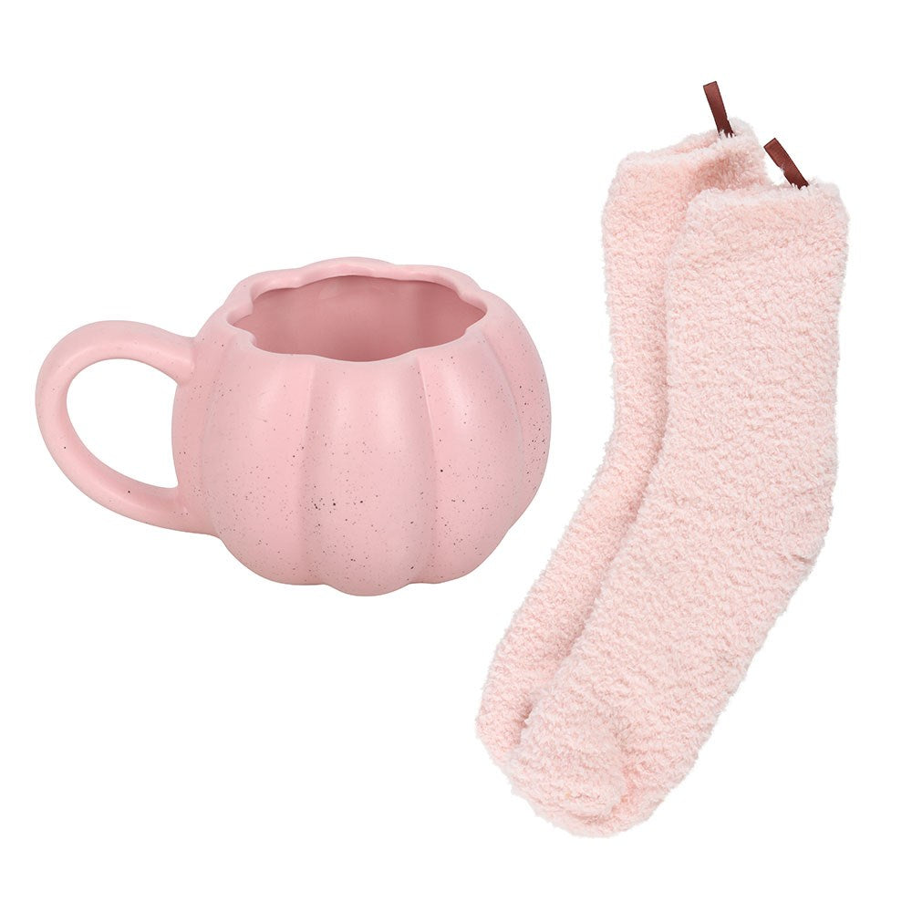 Set de taza de cerámica con calabaza rosa y calcetines de poliéster – imagen 4