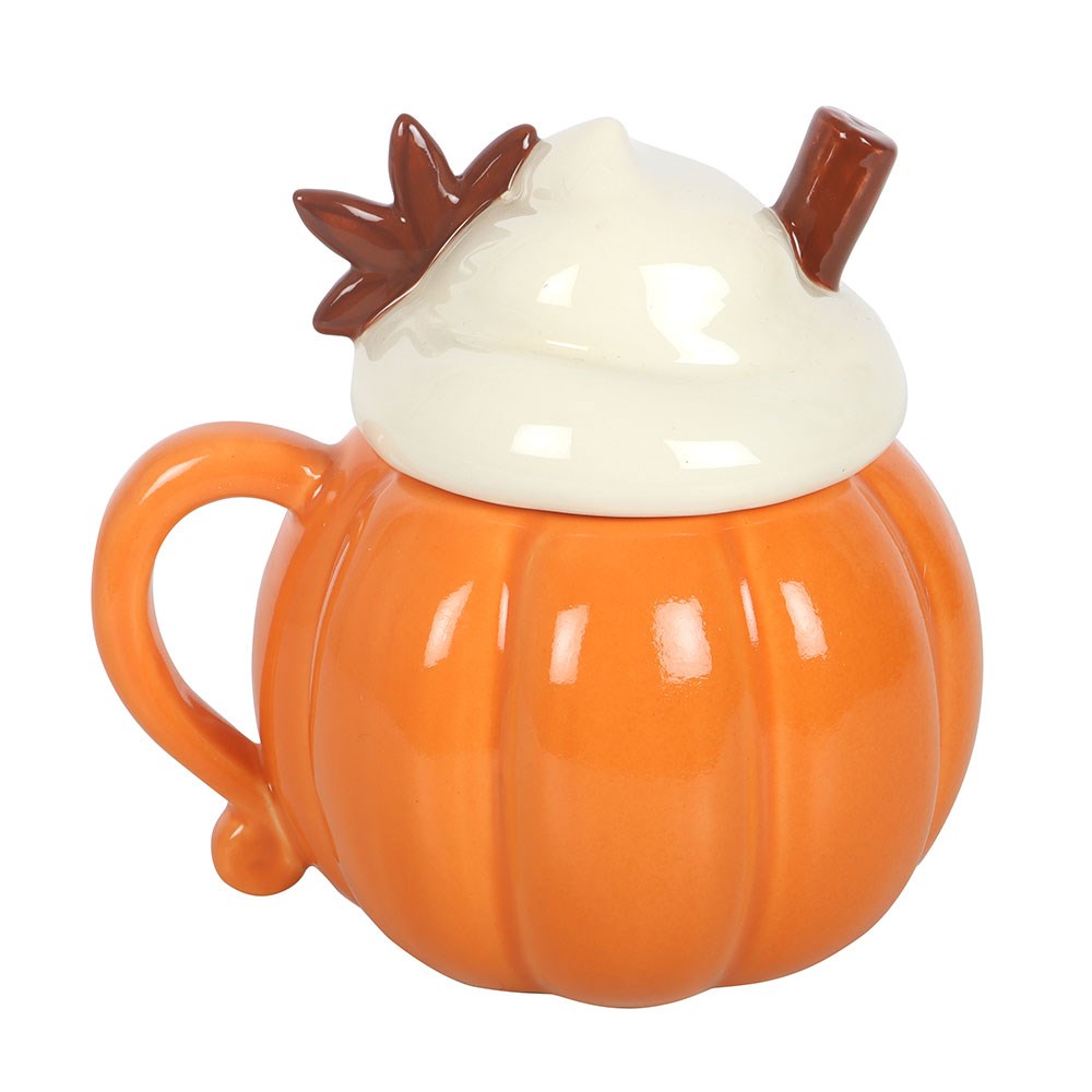 Taza de cerámica con tapa y diseño de crema de calabaza – imagen 2