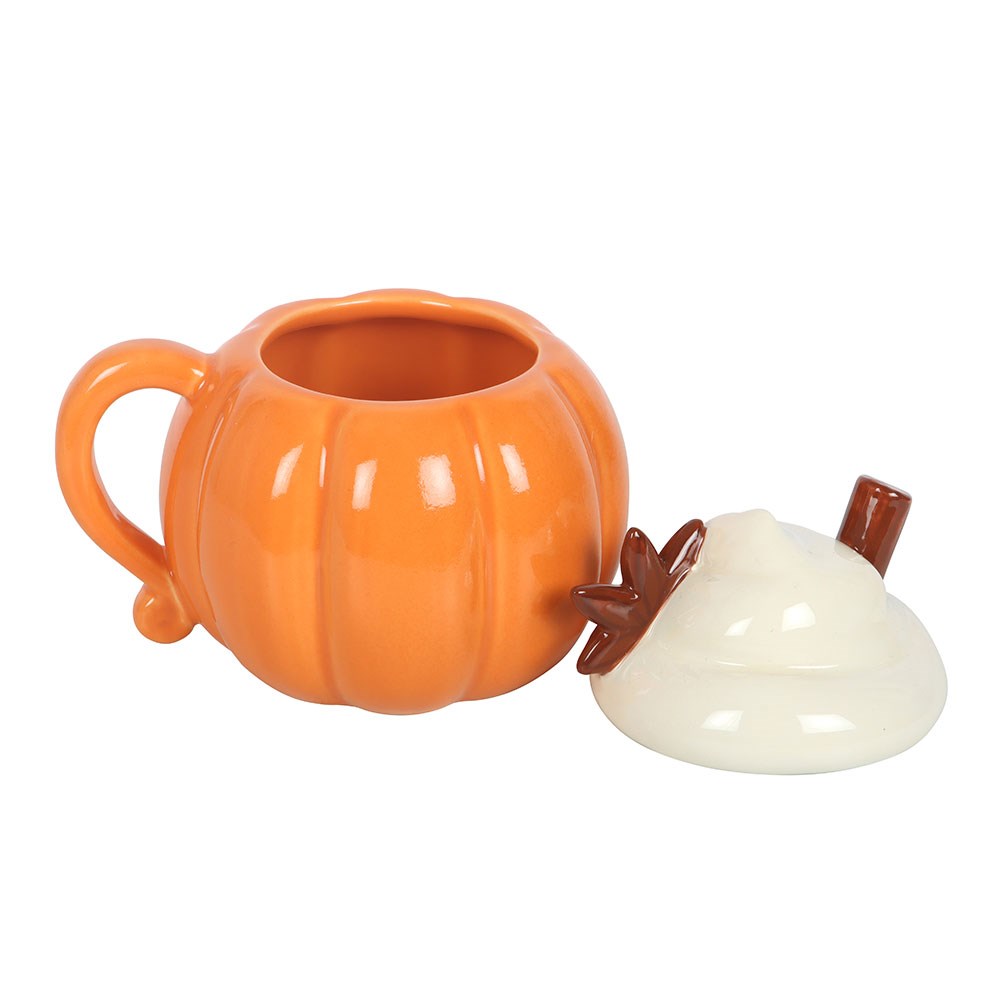 Taza de cerámica con tapa y diseño de crema de calabaza – imagen 3
