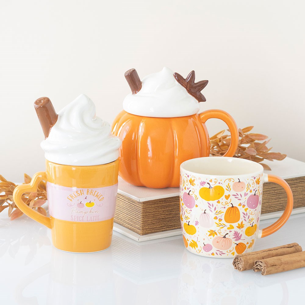 Taza de cerámica con tapa y diseño de crema de calabaza – imagen 5