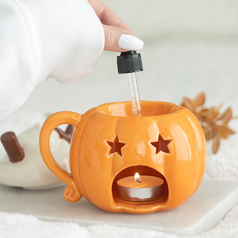 Quemador de aceite y calentador de cera de cerámica con tapa, con diseño de calabaza – imagen 2