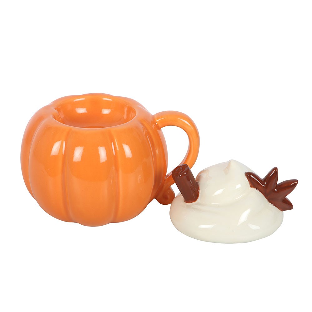 Quemador de aceite y calentador de cera de cerámica con tapa, con diseño de calabaza – imagen 4