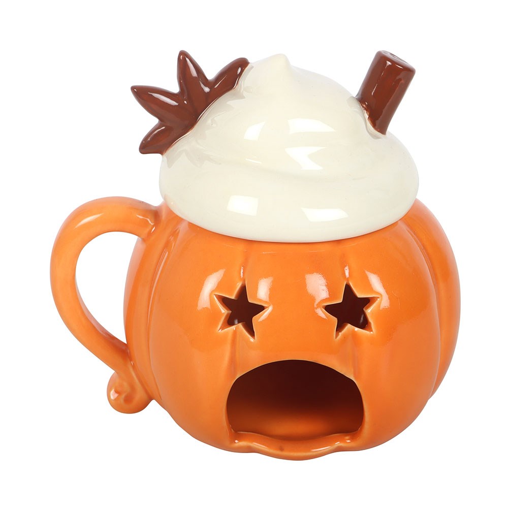 Quemador de aceite y calentador de cera de cerámica con tapa, con diseño de calabaza – imagen 5