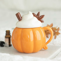 Quemador de aceite y calentador de cera de cerámica con tapa, con diseño de calabaza
