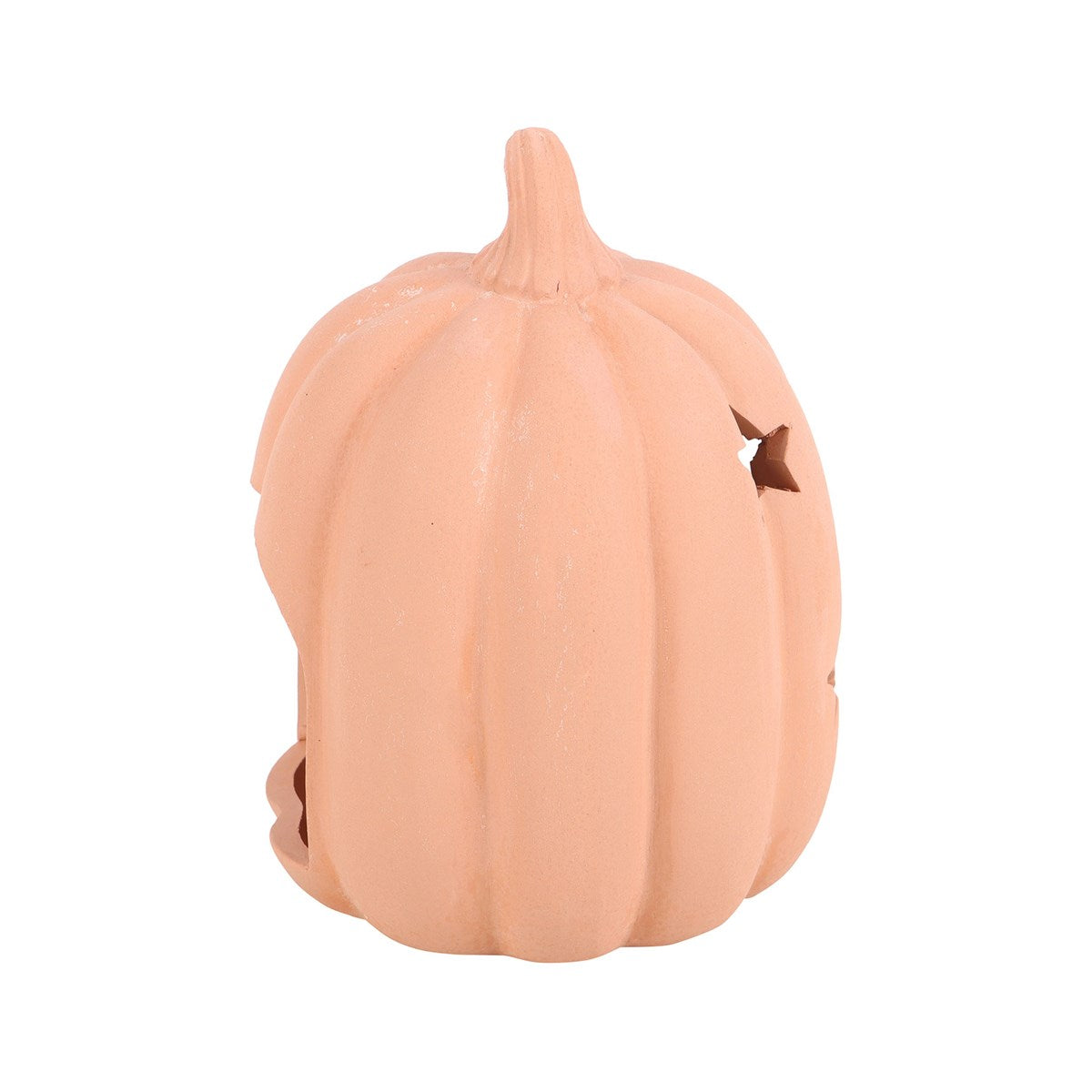 Portavelas de terracota naranja con forma de calabaza y estrellas – imagen 4