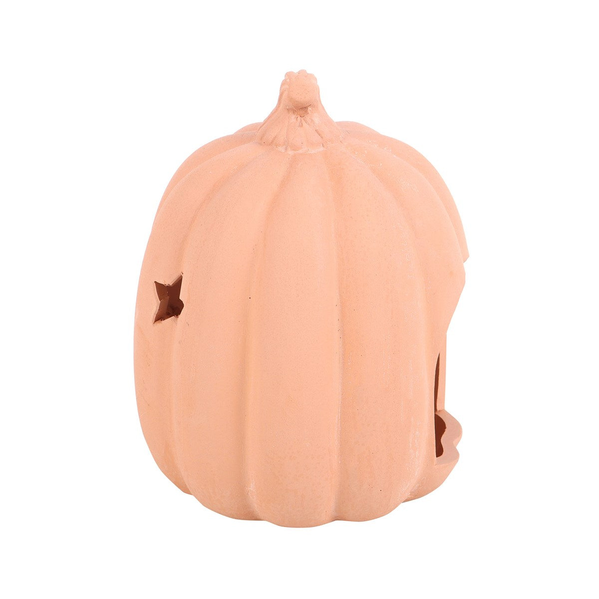 Portavelas de terracota naranja con forma de calabaza y estrellas – imagen 5