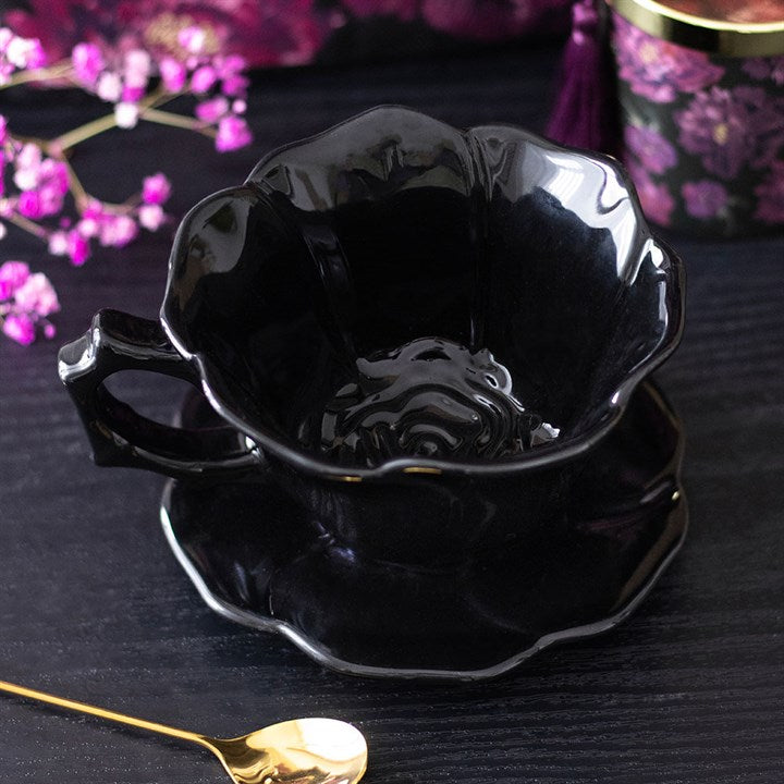 Taza de té negra Rosa gótica