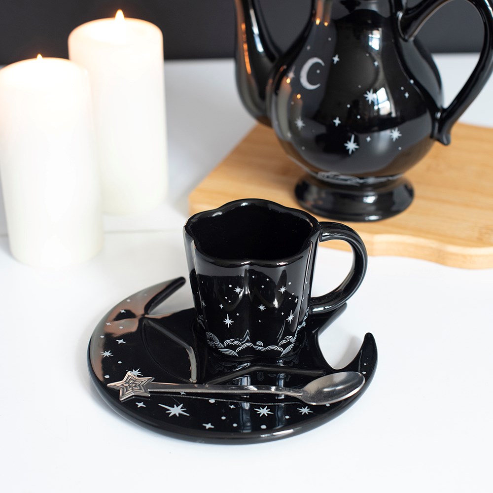 Juego de taza de café espresso, platillo y cucharilla metálica de cerámica «Spellbound Sky»