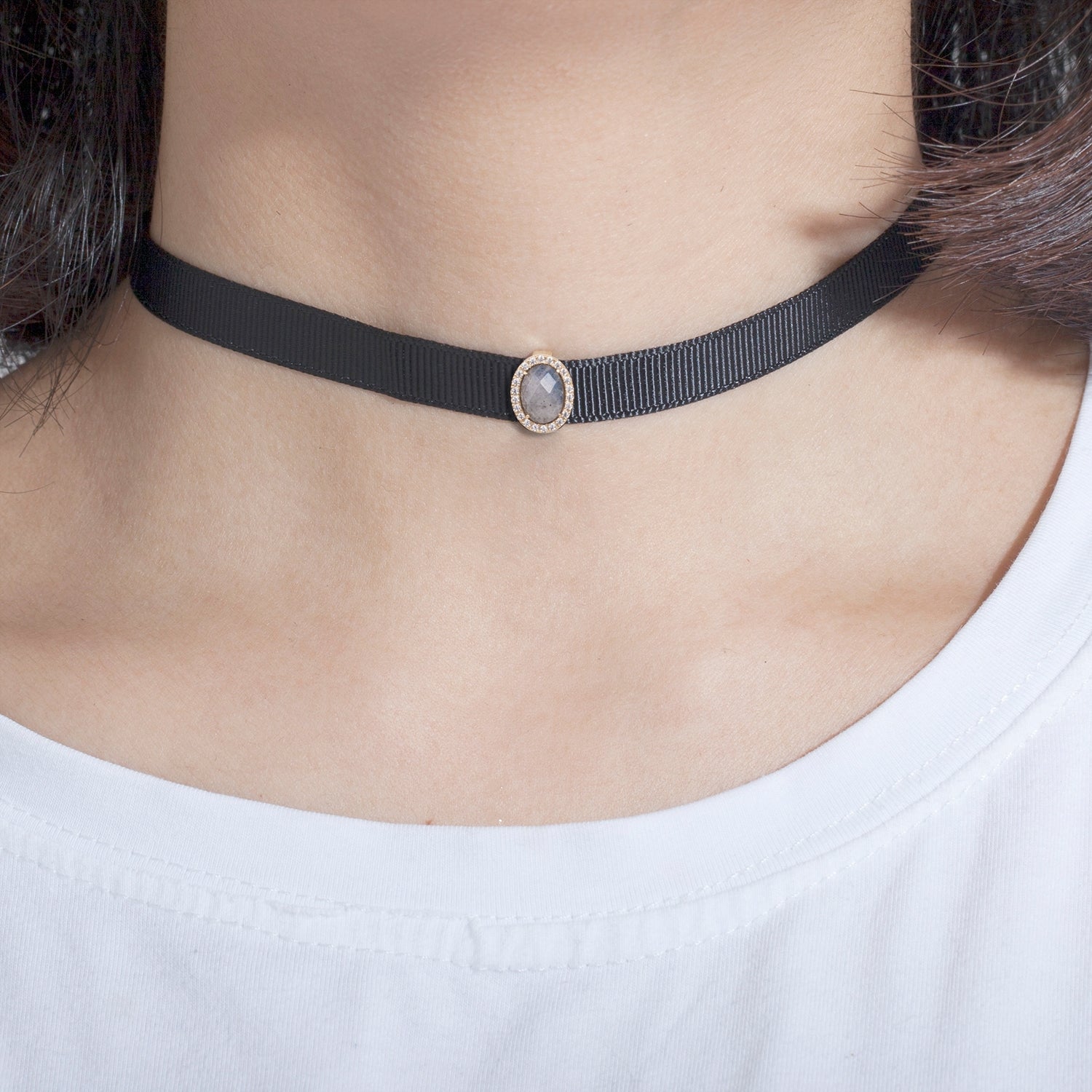 Collar choker con labradorita en plata