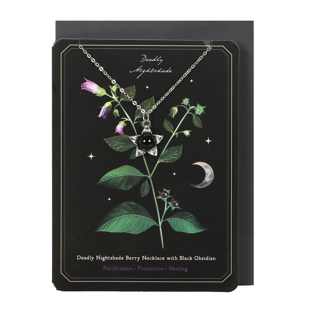 Collar de aleación con bayas de belladona y obsidiana negra en tarjeta de felicitación – imagen 2