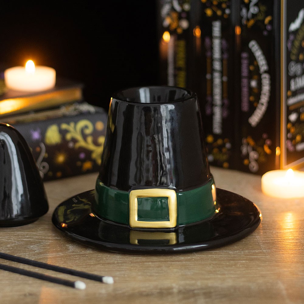 Quemador de aceite de cerámica con forma de sombrero de bruja negro – imagen 2