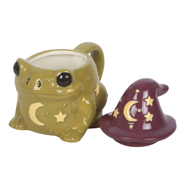 Taza Cerámica Sapo con Tapa Sombrero de Bruja y Cuchara Estrella