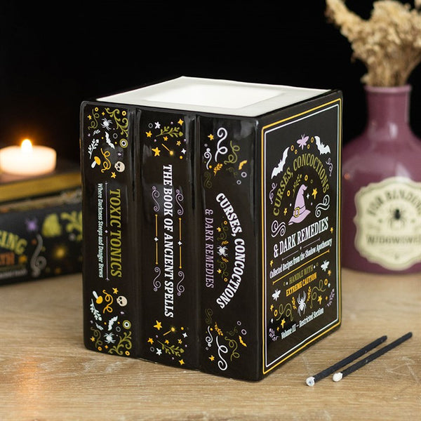 Quemador de Aceite Cerámico Pila de Libros de Hechizos - Toxic Tonics & Dark Remedies