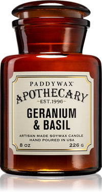 Vela Apothecary Geranio y Albahaca en tarro de cristal · 226 g
