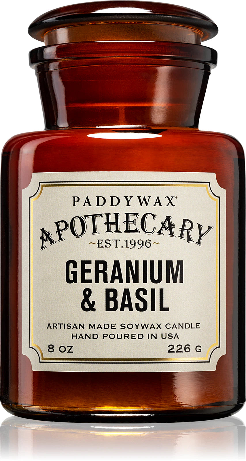 Vela Apothecary Geranio y Albahaca en tarro de cristal · 226 g