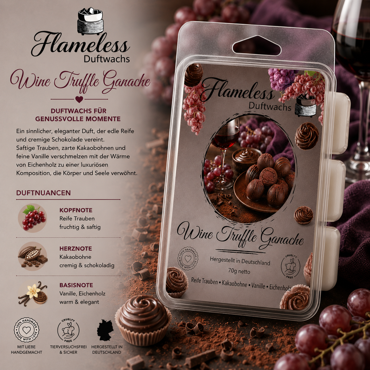 Ganache de trufa y vino cera aromática