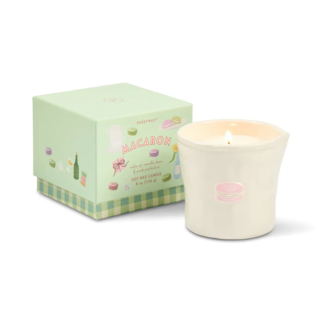 Vela Bistro Macaron en cerámica · Ámbar y pistacho · 226 g